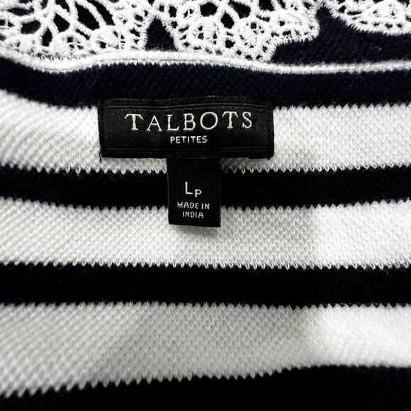 Talbot's Dress Women's LP Striped Sheath‎ Shift Navy & White Lace Trim Nautical - Picture 5 of 8